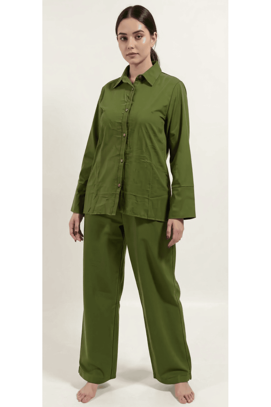 Linen Set (Pants & Shirt) - Olive