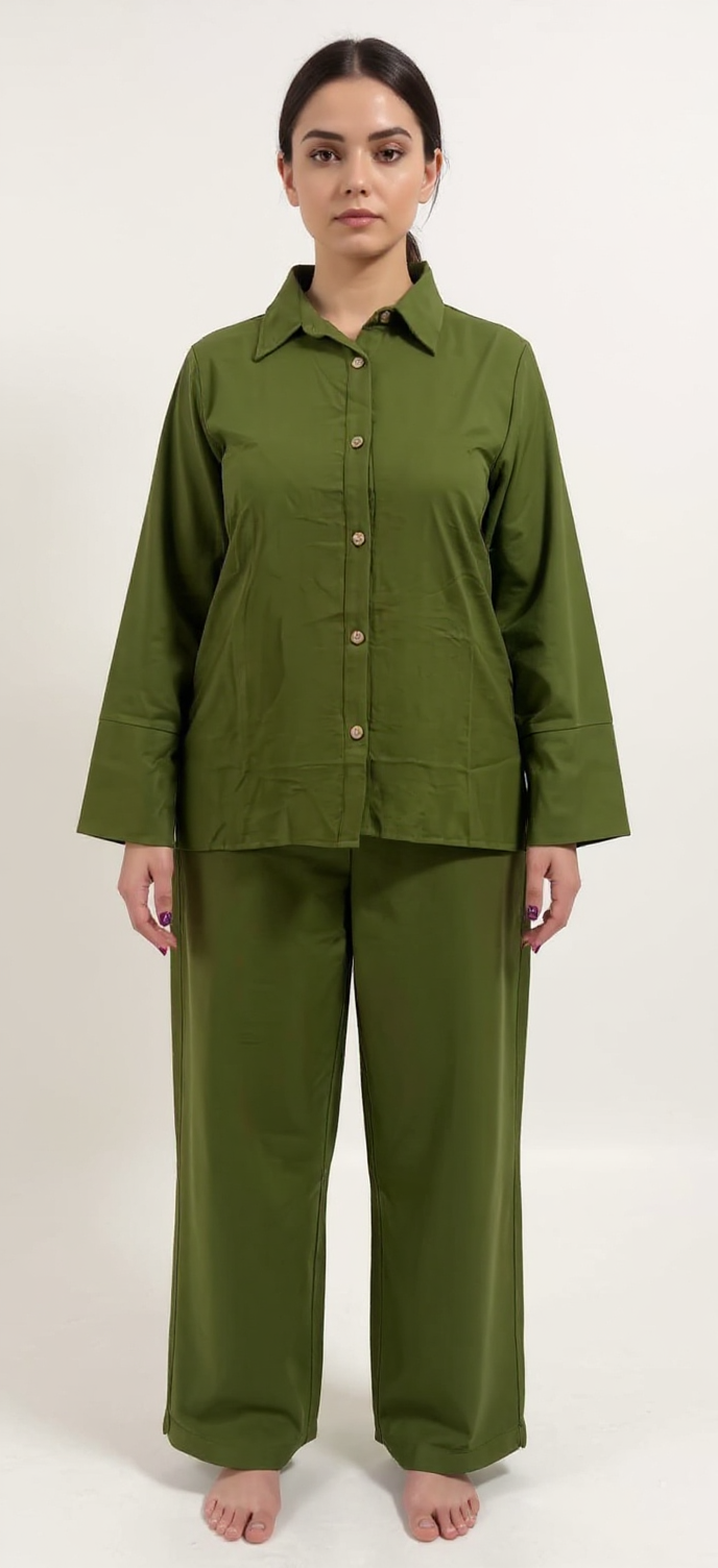 Linen Set (Pants & Shirt) - Olive