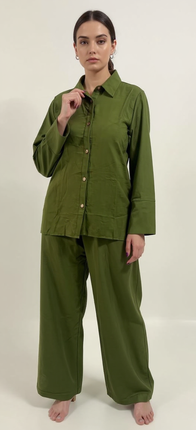 Linen Set (Pants & Shirt) - Olive