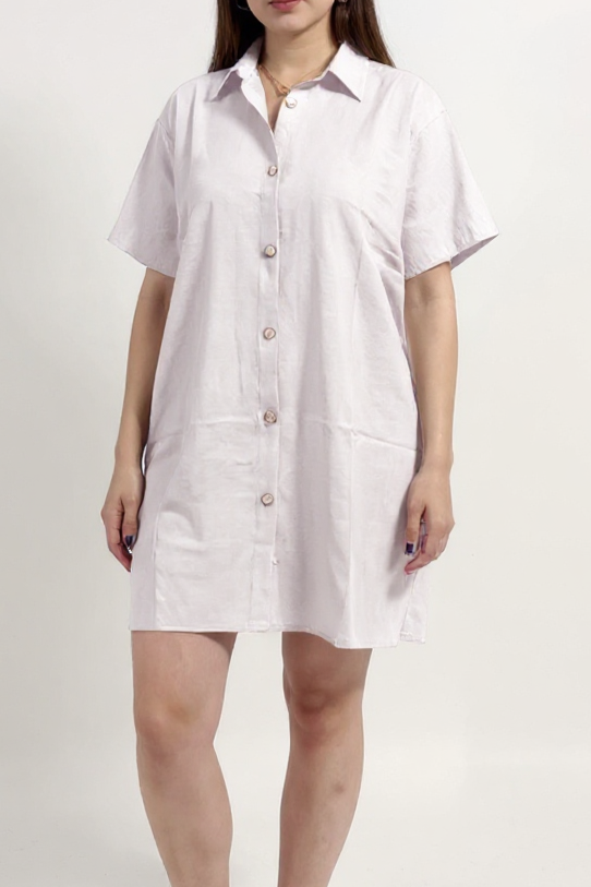 Linen Oversized Beach Dress - White