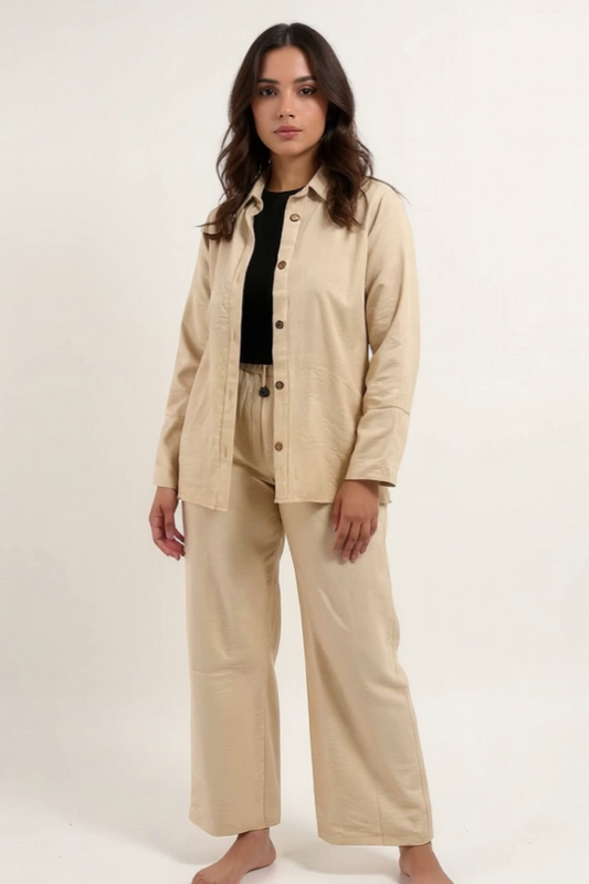 Linen Set (Pants & Shirt) - Beige