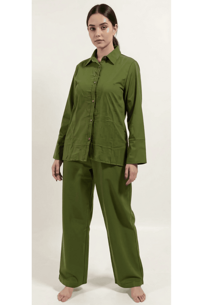 Linen Set (Pants & Shirt) - Olive