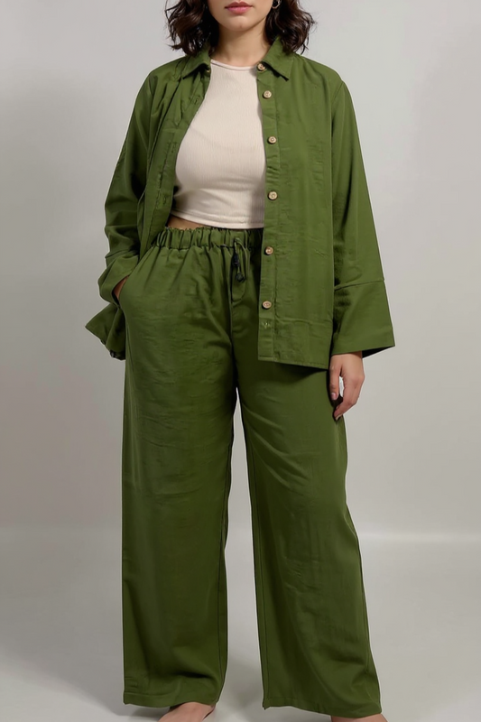 Linen Set (Pants & Shirt) - Olive