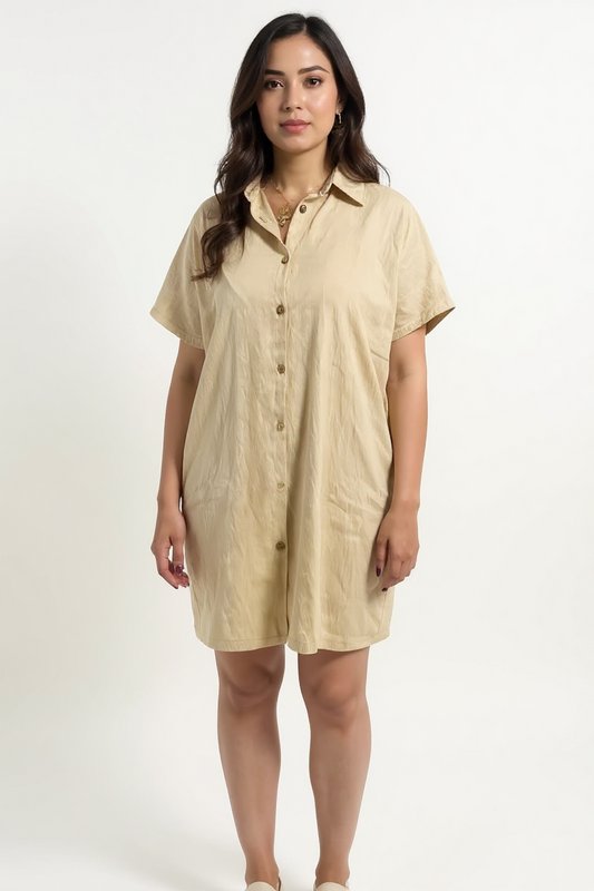 Linen Oversized Beach Dress - Beige